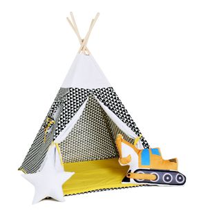 Namiot tipi dla dzieci, bawełna, okienko, koparka, kultowy promyk