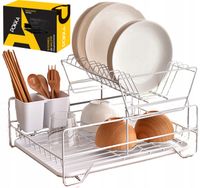 SUSZARKA DO NACZYŃ STOJĄCA BIAŁA DWUPOZIOMOWA OCIEKACZ Z TACKĄ W