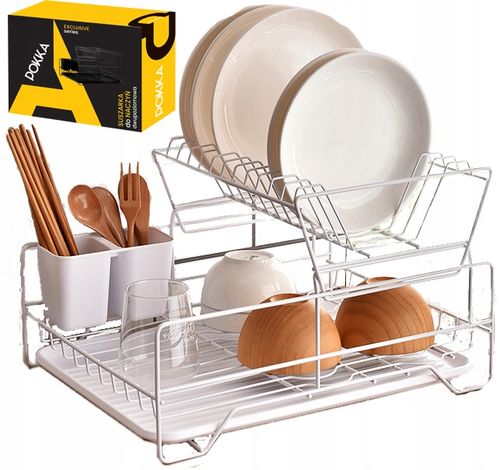 SUSZARKA DO NACZYŃ STOJĄCA BIAŁA DWUPOZIOMOWA OCIEKACZ Z TACKĄ W na Arena.pl