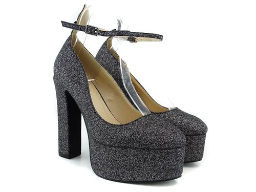 Czarne brokatowe półbuty na platformie 36 na Arena.pl