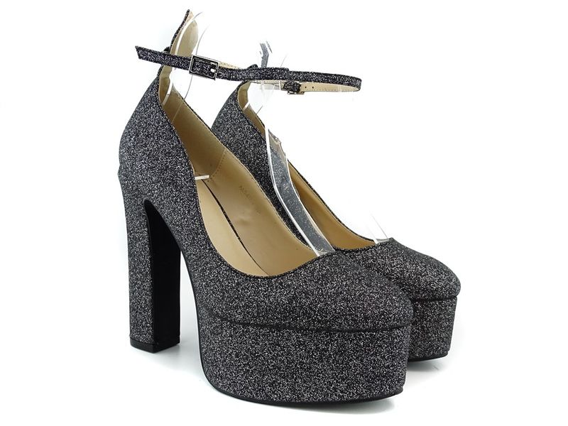 Czarne brokatowe półbuty na platformie 40 zdjęcie 2