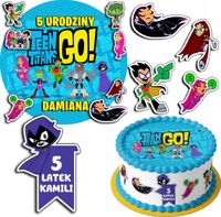 ZESTAW OPŁATEK NA TORT 20CM + 17 POSTACI - TEEN TITANS + IMIĘ 15CM 18CM