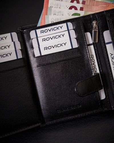 rozbudowany portfel męski ze skóry naturalnej z systemem rfid - rovicky na Arena.pl