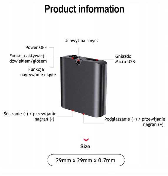 MINIATUROWY DYKTAFON PODSŁUCH SZPIEGOWSKI DETEKCJA zdjęcie 14