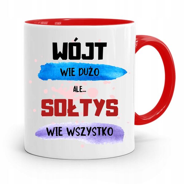 Dla Sołtysa Kubek Czerwony Sołtys Wie Wszystko Z Nadrukiem Ze Zdjęciem zdjęcie 1