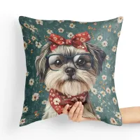 Poduszka z psem - Shih Tzu z Kokardką Tył poduszki: - Czerwony