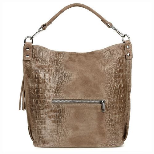 VERA PELLE torebka zamszowa worek kroko z paskiem na ramię V476 taupe na Arena.pl