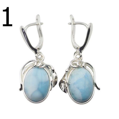 Kolczyki - larimar owal w srebrze z liśćmi 1 na Arena.pl