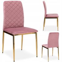 Krzesło Tapicerowane Welurowe Pikowane Glamour Złote Nogi Metalowe