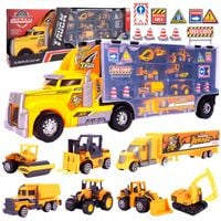 OGROMNY TIR LAWETA CIĘŻARÓWKA Z WYRZUTNIĄ 57cm + 7 AUT POJAZDY BUDOWLANE