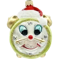 Bombka choinkowa szklana: Zegar z czapką Mikołaja: jasnozielony
