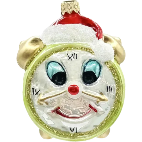 Bombka choinkowa szklana: Zegar z czapką Mikołaja: jasnozielony na Arena.pl