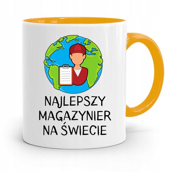 Kubek Żółty Dla Magazyniera Najlepszy Na Świecie Z Nadrukiem Ze Zdjęciem zdjęcie 1