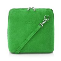 VERA PELLE torebka damska zamszowa listonoszka z paskiem V452 zielona