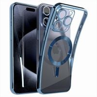 Etui iPhone 15 Pro błękitne przezroczyste MagSafe osłona aparatu