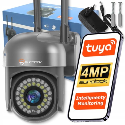 Zewnętrzna Kamera WiFi Obrotowa 4MPx Tuya SMART Bezprzewodowa SZARA CZARNA na Arena.pl