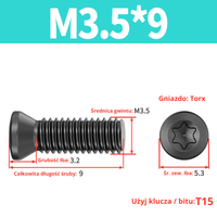 Śruba mocująca TORX Klasa 12.9 Rozmiar: M3,5x9