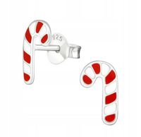 Świąteczne KOLCZYKI Choinka PREZENT na święta laska cukrowa Srebro