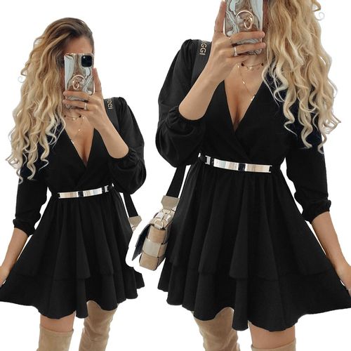 SUKIENKA ROZKLOSZOWANA KOPERTOWY DEKOLT CZERŃ na Arena.pl