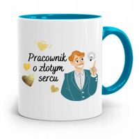 Pracownika Kubek Błękitny O Złotym Sercu Z Nadrukiem Ze Zdjęciem