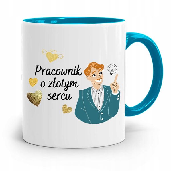 Pracownika Kubek Błękitny O Złotym Sercu Z Nadrukiem Ze Zdjęciem zdjęcie 1