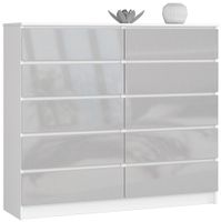 KOMODA K 140 cm 10 SZUFLAD BIAŁA / METALIK POŁYSK