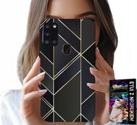 ETUI DO SAMSUNG GALAXY A21s - ZŁOTE RAMKI, ELEGANCKIE WZORY + SZKŁO