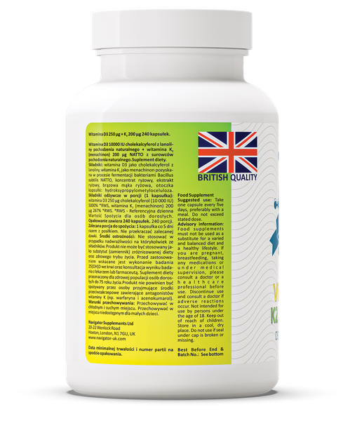 NAVIGATOR Witamina D3 10 000 IU + Witamina K2 MK-7 200micg 240 kaps. zdjęcie 4