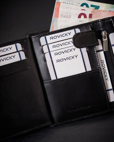 skórzany portfel męski wyposażony w system rfid - rovicky na Arena.pl