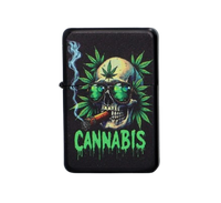 Zapalniczka Benzynowa Czaszka w okularach z liśćmi – napis CANNABIS