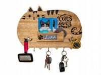 Wieszak ścienny drewniany na ubrania i klucze kot 28x40x5,3cm