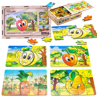 Drewniane Puzzle 4W1 Owoce Układanka Zestaw Ananas Gruszka Cytryna Jabłko