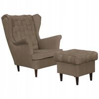 Fotel uszak Carol z podnóżkiem skandynawski Family Meble brązowy beż