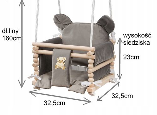 HUŚTAWKA DLA DZIECI DO DOMU I OGRODU TARAS 3W1 MOCNA DREWNIANA podusie miś na Arena.pl