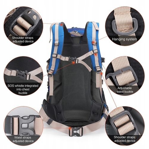 Plecak turystyczny 40l AOKING, niebieski, z miejscem na bukłak na Arena.pl