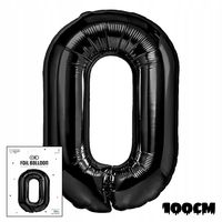 BALON FOLIOWY CYFRĄ CYFERKA 0 CZARNA NA IMPREZE URODZINOWĄ PRZYJĘCIE 100cm