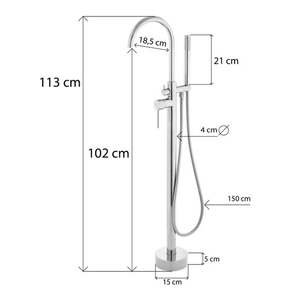 Bateria wannowo prysznicowa wolnostojąca chrom - Yoka zdjęcie 9