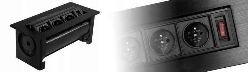 Gniazdo blatowe wpuszczane do biurka obrotowe mediaport 230v SPS-O33B zdjęcie 5