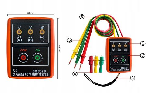 Miernik tester kolejności faz rotacji fazomierz 3-Fazowy AC SM852B 60V~600V na Arena.pl