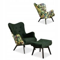 Fotel z pufą skandynawski uszak Luna Print Duo podnóżkiem Family meble