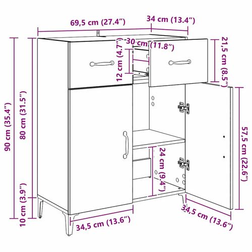 Bufet Czarny dąb 34 x 69.5 x 90 cm Materiał drewnopochodny na Arena.pl
