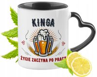 Dla Kingi Kubek Czarny Z Uszkiem W Kształcie Serca Na Prezent Z Nadrukiem