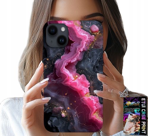 ETUI DO IPHONE 15 PLUS - RÓŻOWY MARMUREK PLECKI, MODNE WZORY na Arena.pl