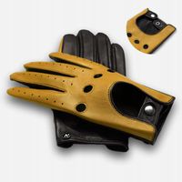 Męskie skórzane rękawiczki samochodowe DOTYKOWE ŻÓŁTE