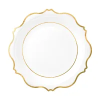 Talerzyki papierowe białe złoty brzeg eleganckie, 18 cm 6 szt.