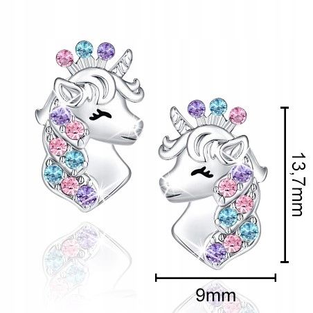 Kolczyki srebrne jednorożce dla dziewczynki dzieci sztyfty wkrętki srebro na Arena.pl