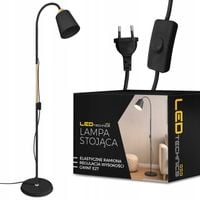Lampa stojąca podłogowa czarna regulowana drewno 170cm na E27 LED włącznik
