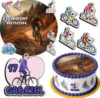 ZESTAW OPŁATEK NA TORT 20CM + 17 POSTACI - ROWERY HOBBY + IMIĘ 15CM 18CM