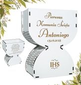 Personalizowany Biały kielich na komunie flowerbox na słodycze kwiaty