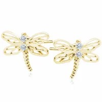 DELIKATNE POZŁACANE SREBRNE KOLCZYKI WAŻKI OWADY DRAGONFLY BIAŁE CYRKONIE
